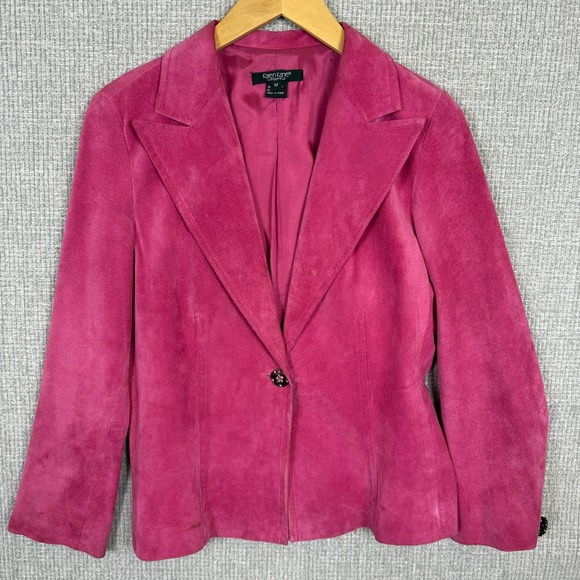 Karen Kane Leather Blazer Jacket Pink Suede‎ Fitted Career Sz M Western Cowgirl - Picture 1 of 15